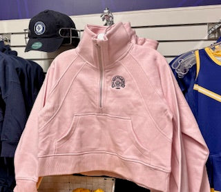 Now in Pink too! Youth semi - cropped 1/4 Zip in Navy or Pink!