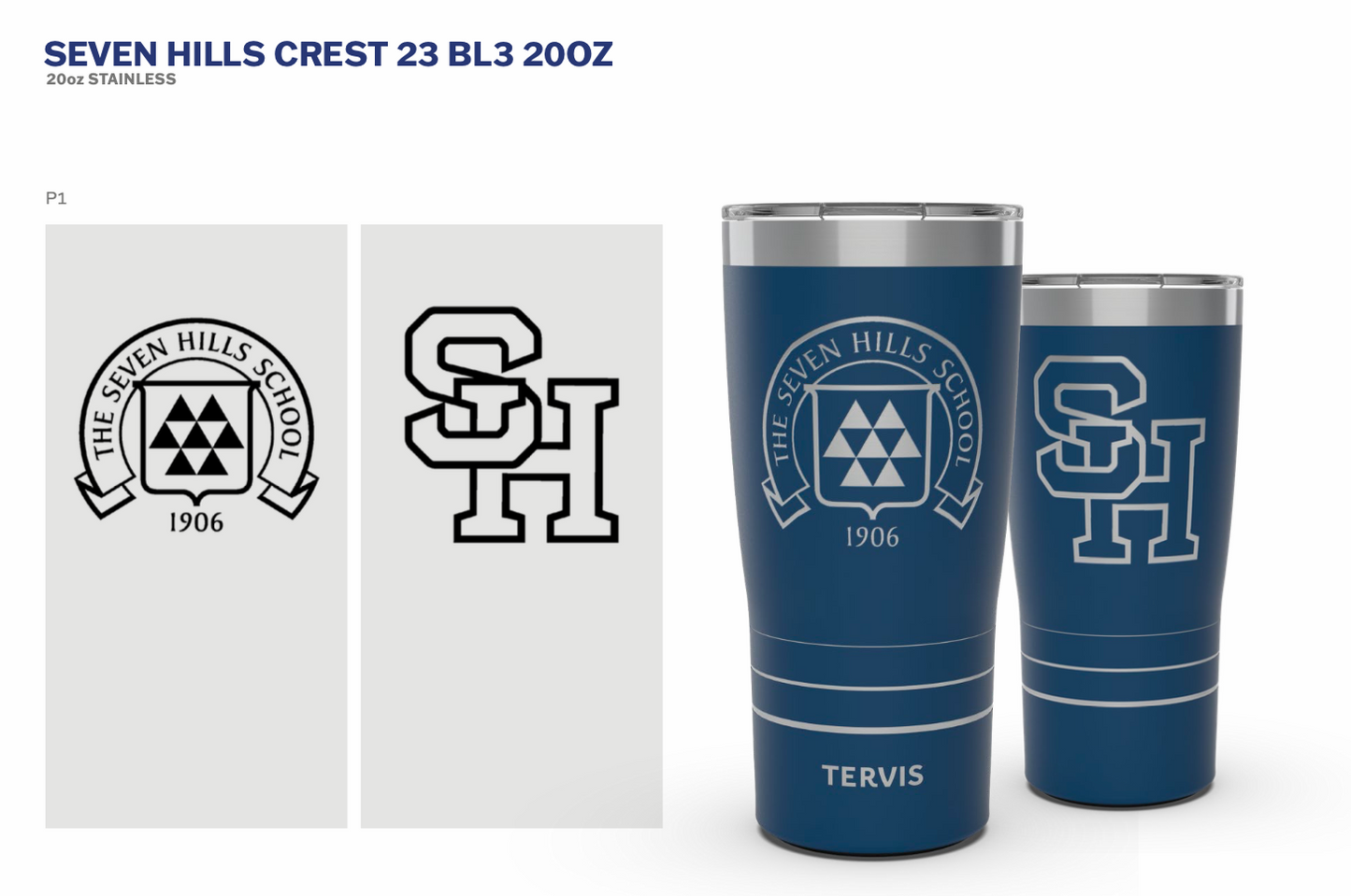 Tervis etched Crest and Interlocking SH Travel cup