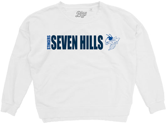 Blue Embroidery White Cotton Crew