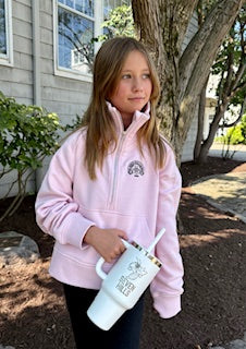 Now in Pink too! Youth semi - cropped 1/4 Zip in Navy or Pink!